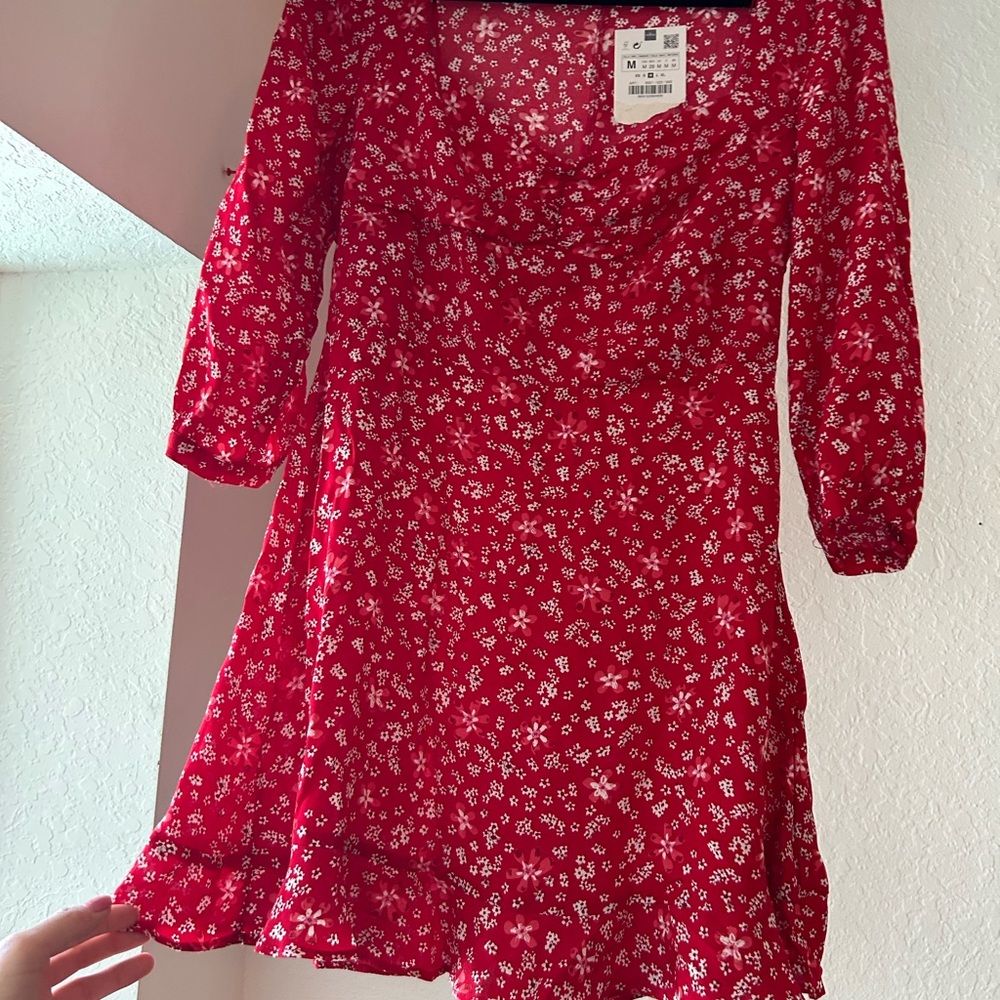 Zara Red Floral Long Sleeve Dress